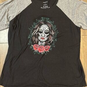 Torrid Women's Black Raglan Tee Size 3 Day of the Dead Theme